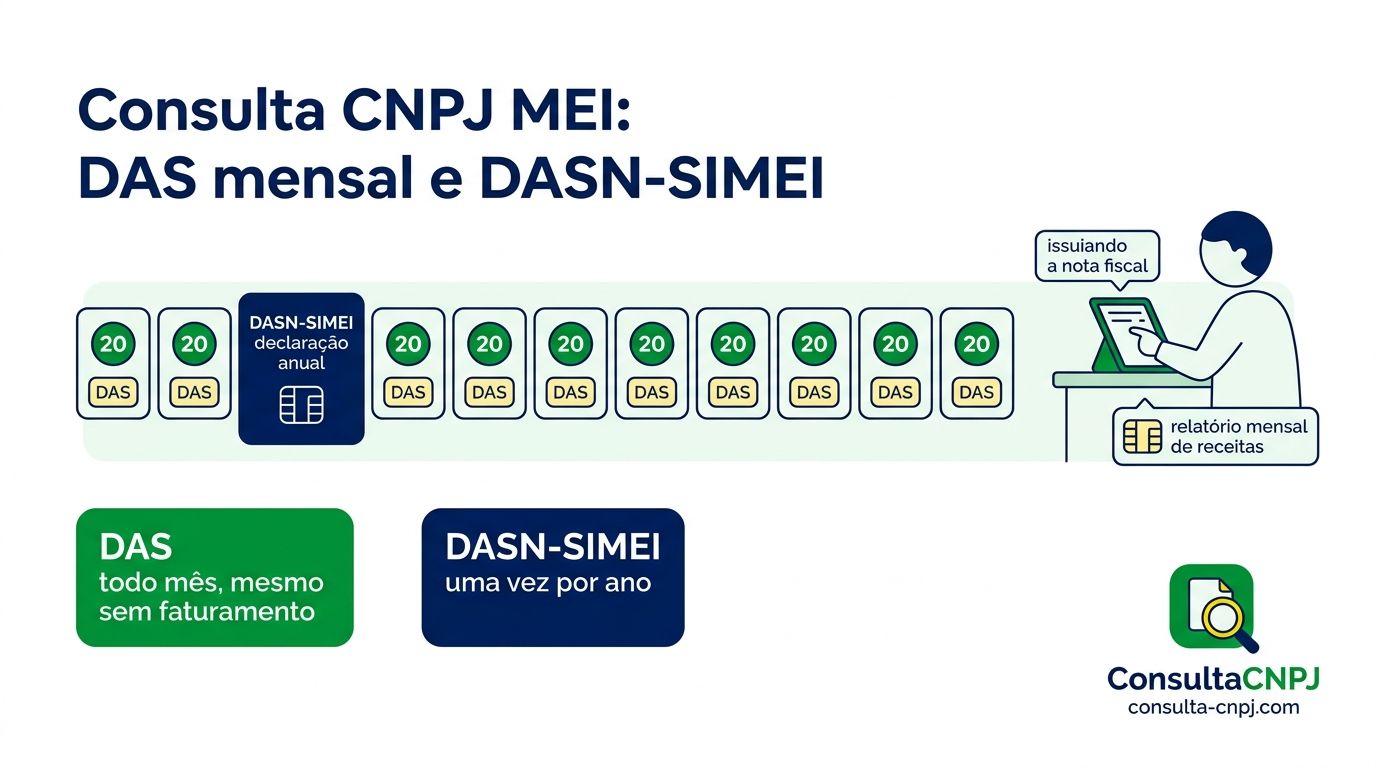 Calendário com o DAS mensal e a DASN-SIMEI anual, as duas obrigações que mantêm o microempreendedor individual regular