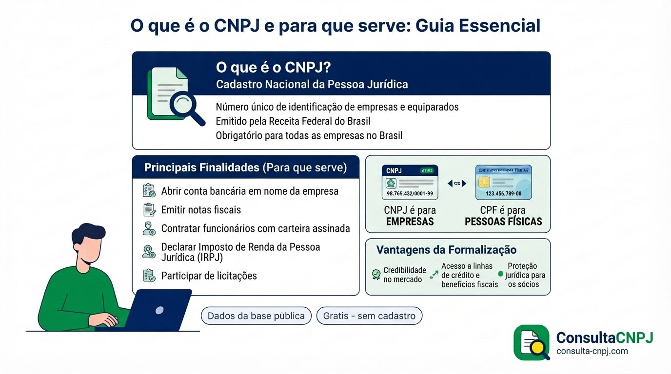 Oito situações em que o CNPJ é exigido: emitir nota fiscal, abrir conta bancária, contratar funcionários, comprar no atacado, participar de licitação, obter crédito, aderir ao Simples Nacional e registrar marca